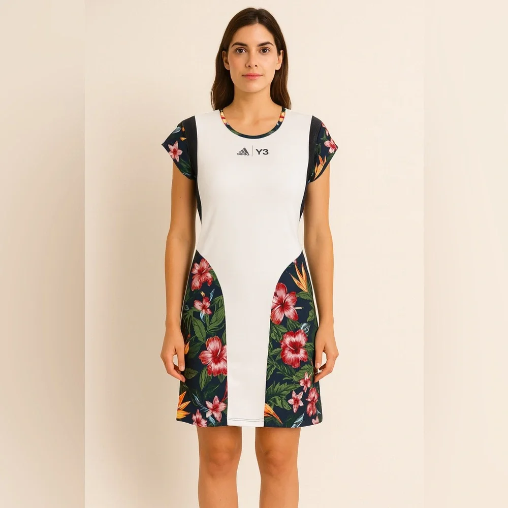 Adidas Y-3 White and Black Floral Tennis Dress - Picture 2 of 8